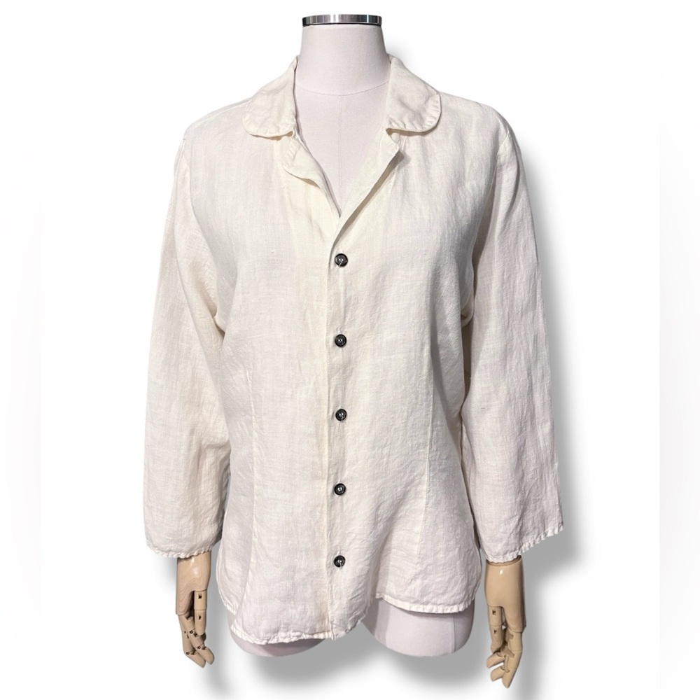 CP SHADES Ivory Linen Button Front Shirt VINTAGE - Picture 10 of 10